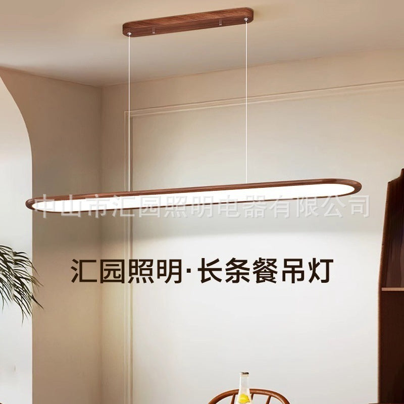 餐厅吊灯胡桃木中古风现在简约一字长条饭桌极简中山灯具餐厅灯