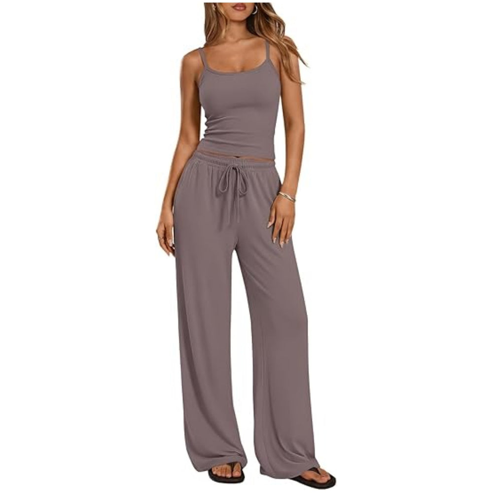 European and american cross-border  foreign trade y2 women's  casual set - solid color camisole and wide-leg pants 2-piece outfit