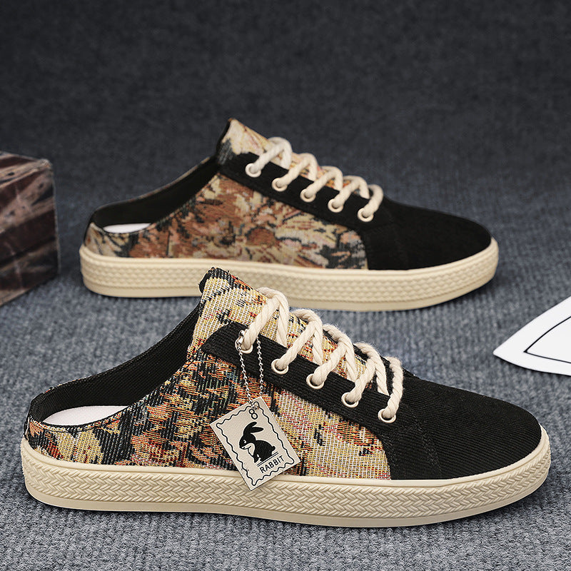 Canvas men's shoes summer trendyeasiest for match slip-on breathable casual cloth shoes men's heelless half drag men's trendy shoes