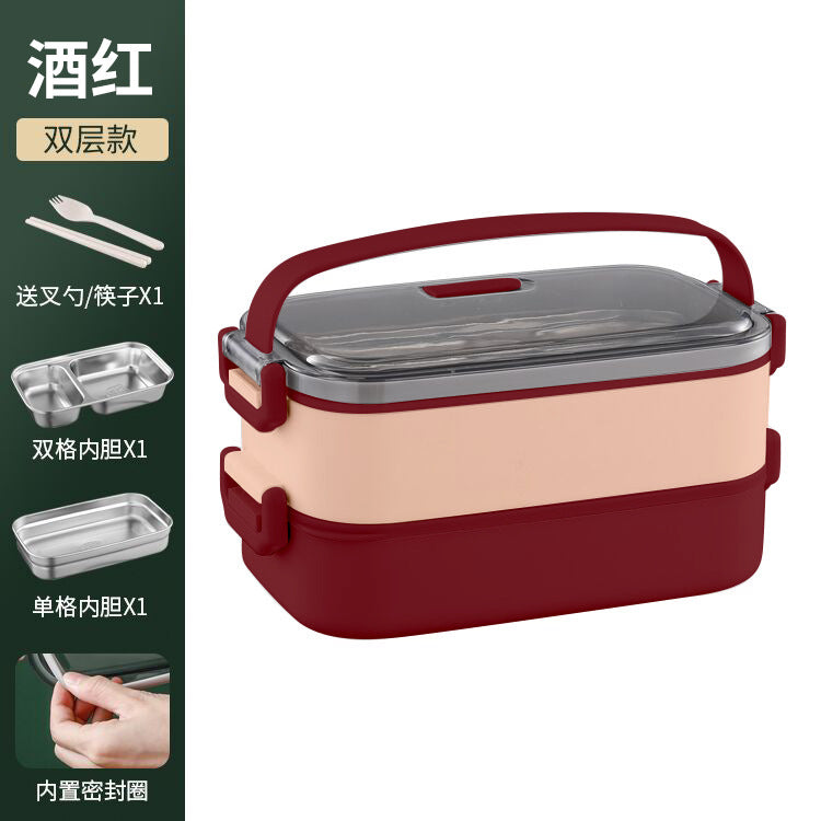 304 stainless steel double-layer lunch box Office workers can microwave oven heating and insulation Japanese-style divided lunch box multi-layer lunch box