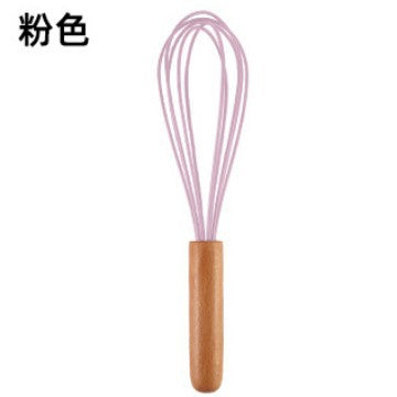 Factory in stock stainless steel handheld manual wooden handle egg whisk mixer 10inch silicone wire beech wood handle