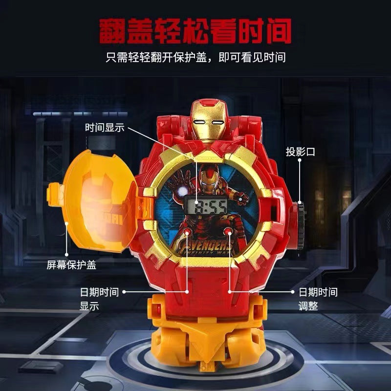 Kids' electronic watch projector transforming toy watch - creative gift for elementary school students - robot educational luminous watch