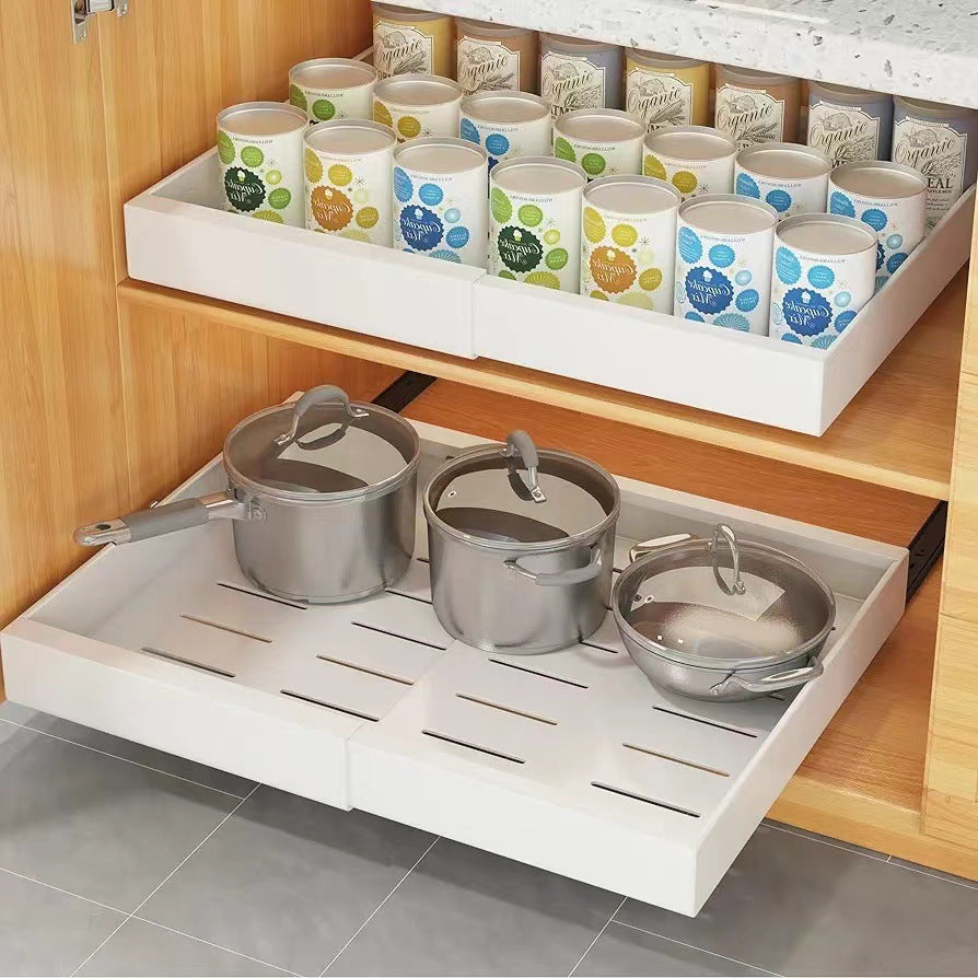 Retractable Cabinet Pull Basket Pull-out Kitchen Shelf No Punching Lower Sink Drawer Multifunctional Storage Shelf