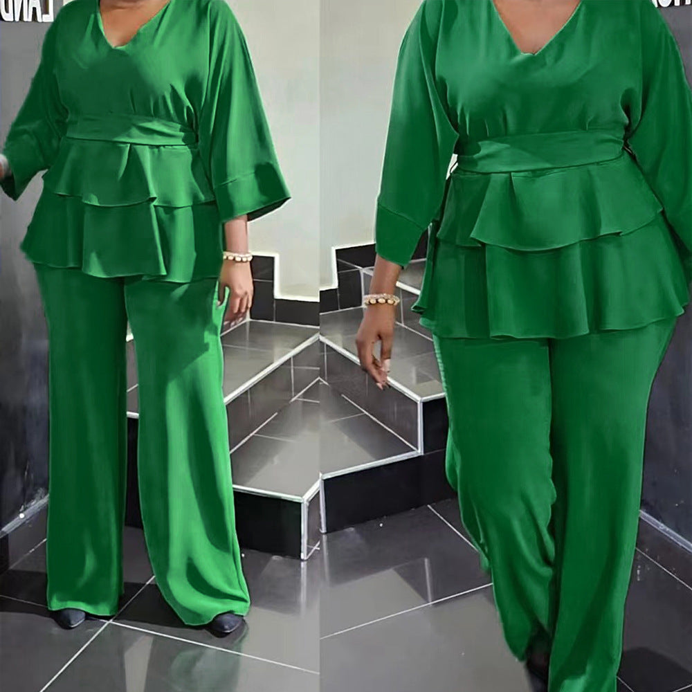 new european and american style african women's chiffon t-shirt + pants two-piece set -  &  cross-border e-commerce