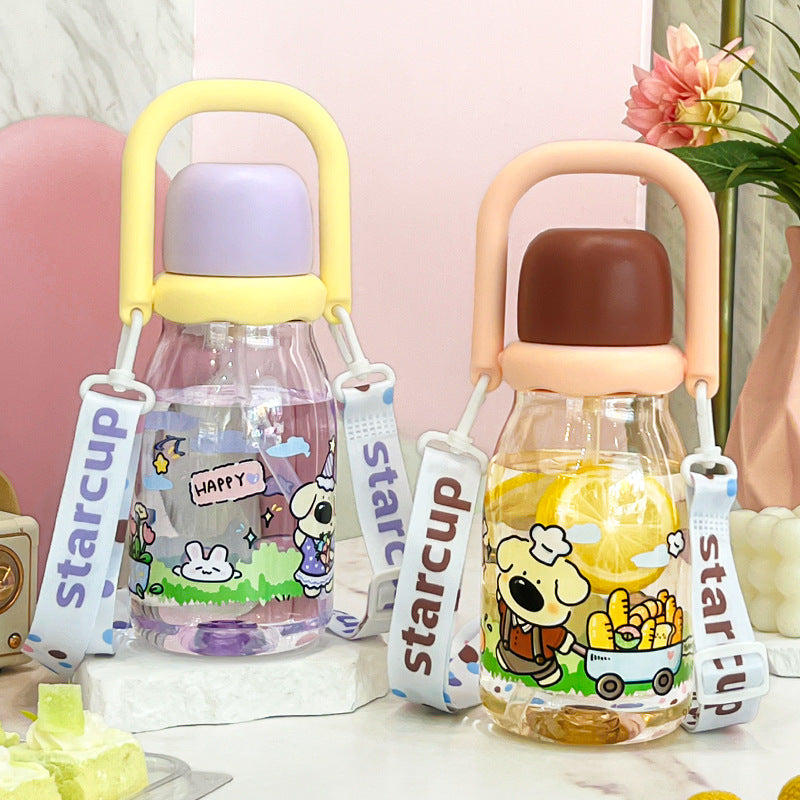 Summer new arrival: cute cartoon plastic water bottle for girls - stylish, portable, and perfect for students on the go!