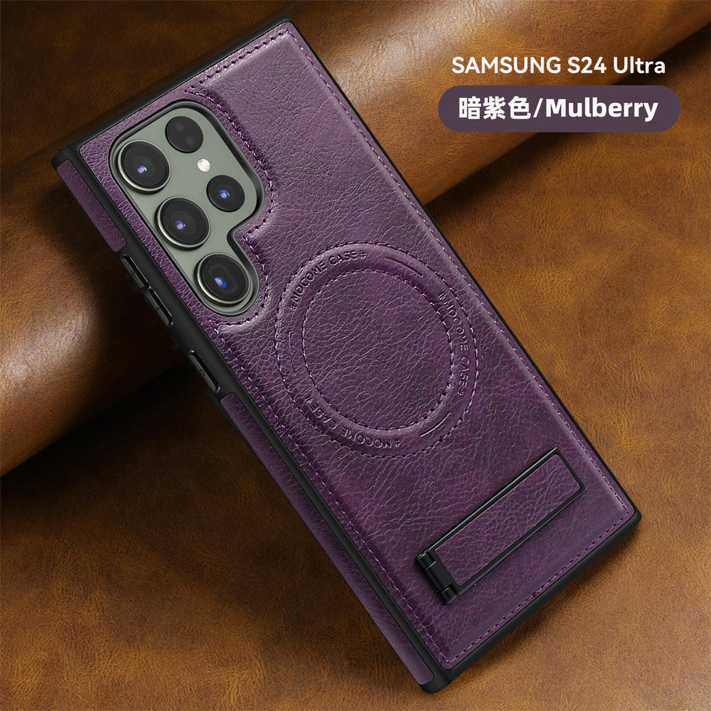 Crystal shield leather case for samsung s25 edge premium leather magnetic phone case s24ultra invisible stand