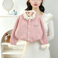 Girls' sweater set -  winter new arrival: stylish ruffle-trimmed thick cardigan sweater and plaid skirt two-piece set