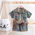 Boys' short-sleeve floral shirt beach vacation style summer baby short-sleeve top trendy shirt kids' shorts set