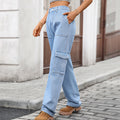 autumn european and american cross-border e-commerce women's fashion  new washed semi-elastic waist denim cargo pants