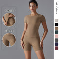 New spring double-sided nylon quick-dry yoga outfit short sleeve fitness set outdoor running sports two-piece set for women