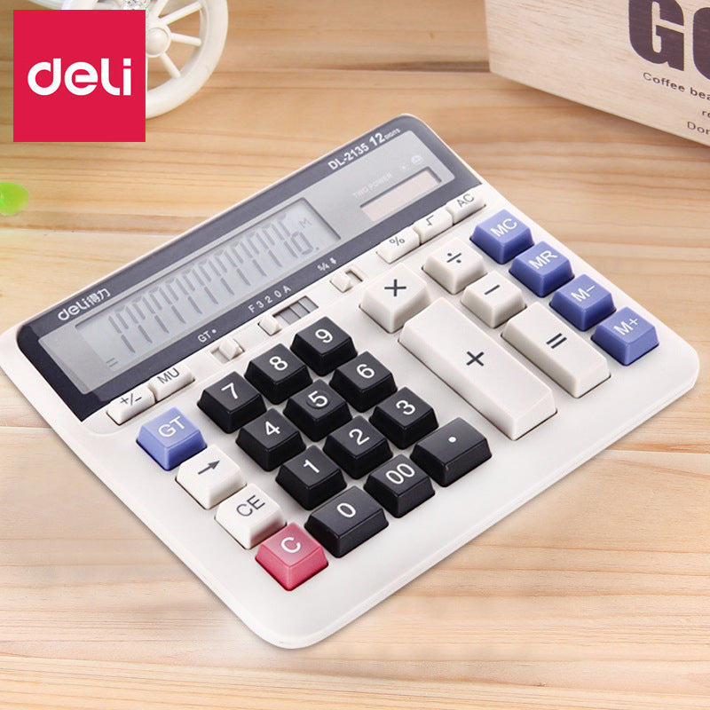Deli 2135 Computer Keyboard Finance Banking Computer Dual Power Supply Solar Desktop Office Calculator Wholesale