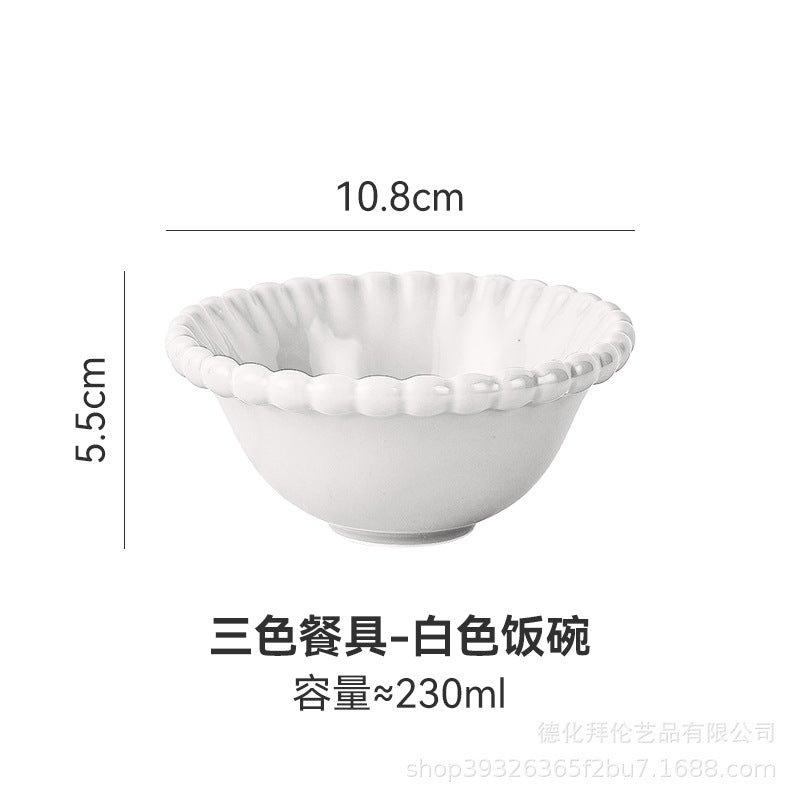 Insfrench creative pearl edge bowl, plate and dish tableware combination restaurant for home dessert oatmeal rice bowl suit
