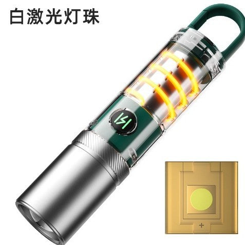 Cross-border new LED flashlight white concentrating Type-C rechargeable aluminum alloy telescopic zoom warm light mini flashlight