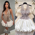 Sexy sweet and spicy style deep v neckhalterdress women's heavy industry diamond-encrusted k-style sleeveless puffy skirt classy sense
