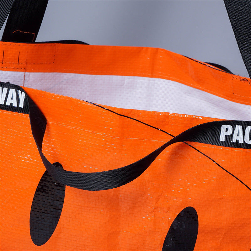 Woven shopping bag, creative ins style literary storage bag, large capacity portable going out fashionable folding handbag