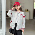 Girls' baseball jacket -  spring/autumn new collection - stylish and versatile crew neck jacket for mid-to-large children - autumn apparel