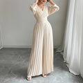 summer new women's clothing: european and american cross-border fashion, elegant solid color cinched waist pleated wide-leg jumpsuit