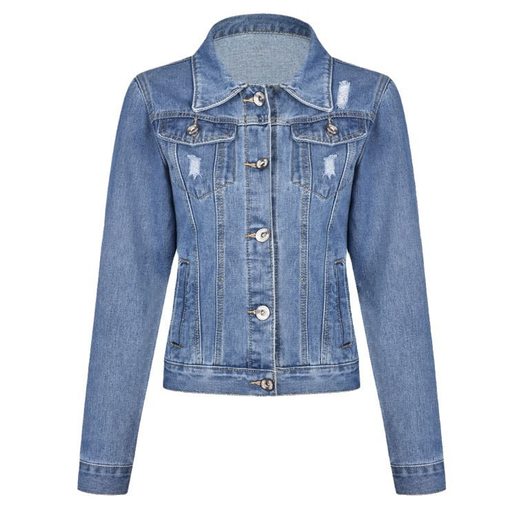 Amazon  distressed denim jacket women's european and american style comfortable casual washed denim jacket