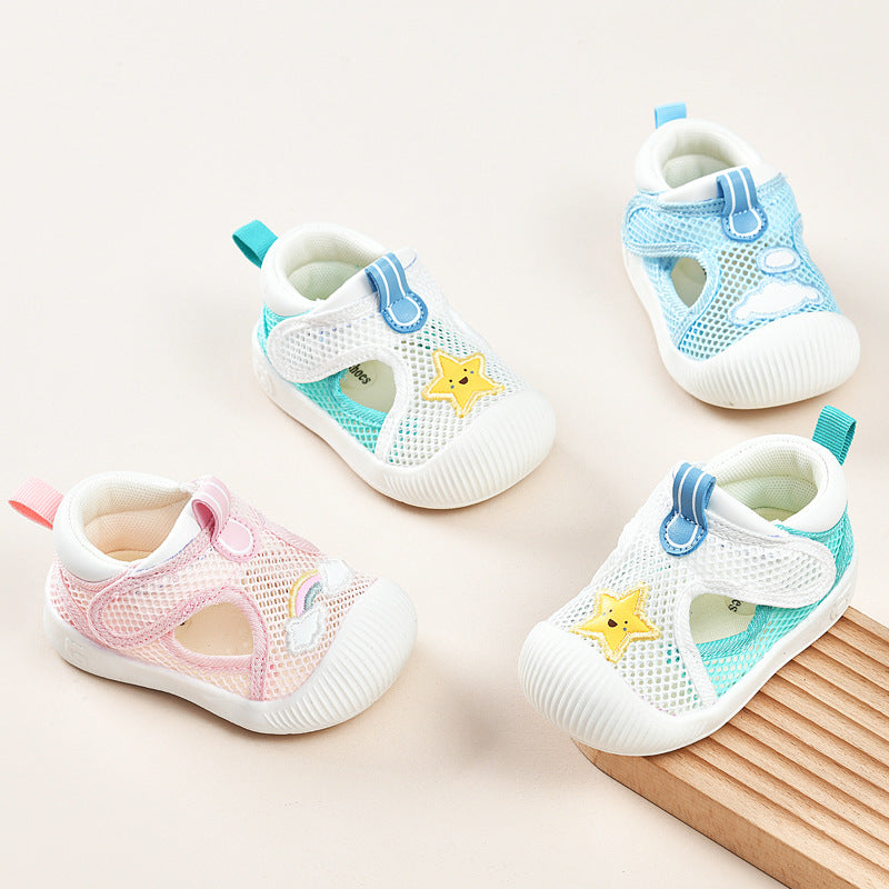 Baby sandals for boys, summer first walker shoes, 0-1-2 years old infant anti-slip soft sole mesh shoes for babies and toddlers, baby girl shoes