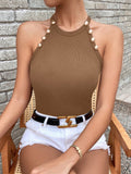fashion street trendy polyester fashionpullover round neck silm women's t-shirt halter