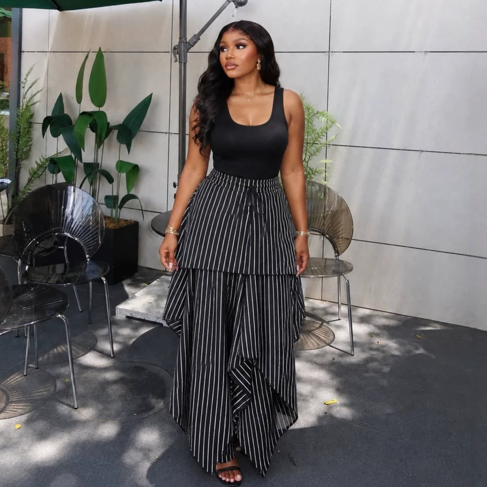 European and american cross-border women's fashion:  summer new arrivals - high-waisted, printed, tie-waist, slim-fit, asymmetrical maxi skirt