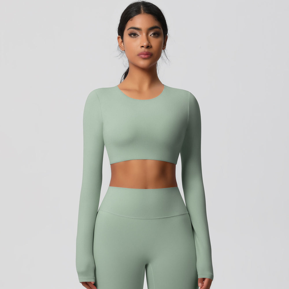 Naked feeling running long sleeves t-shirt women's tight brushed yoga tops quick-drying breathable sports fitness wear processing personalized