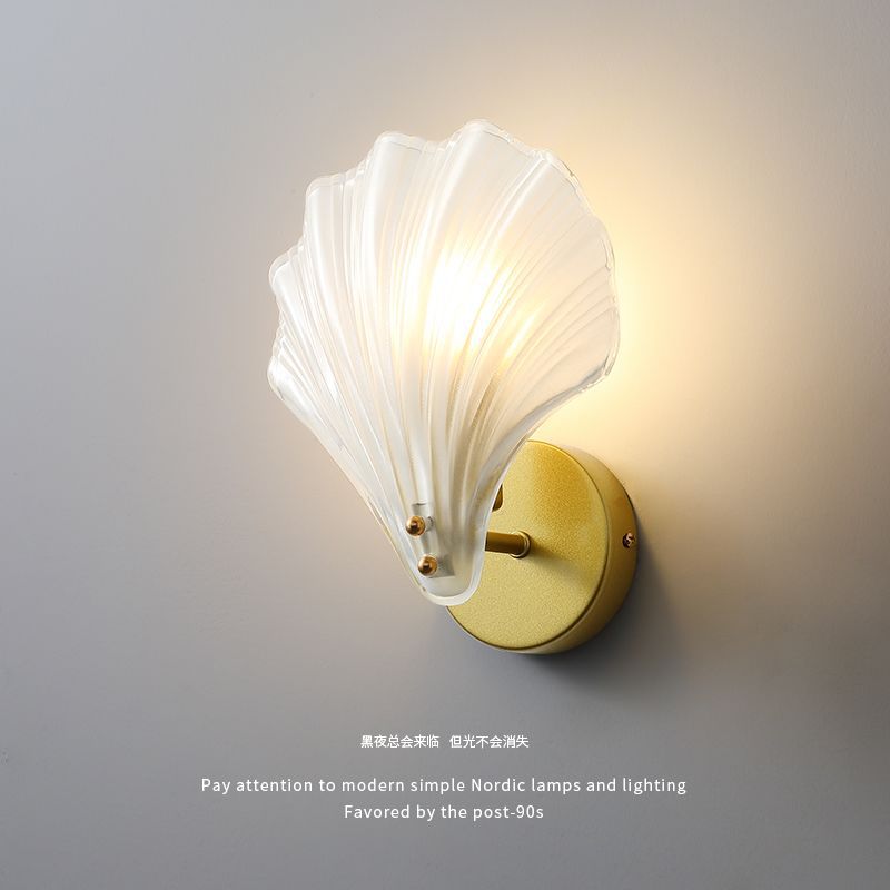 Modern minimalist seashell crystal glass wall sconce - trendy living room, background wall, hallway, stairway, master bedroom, bedside lighting