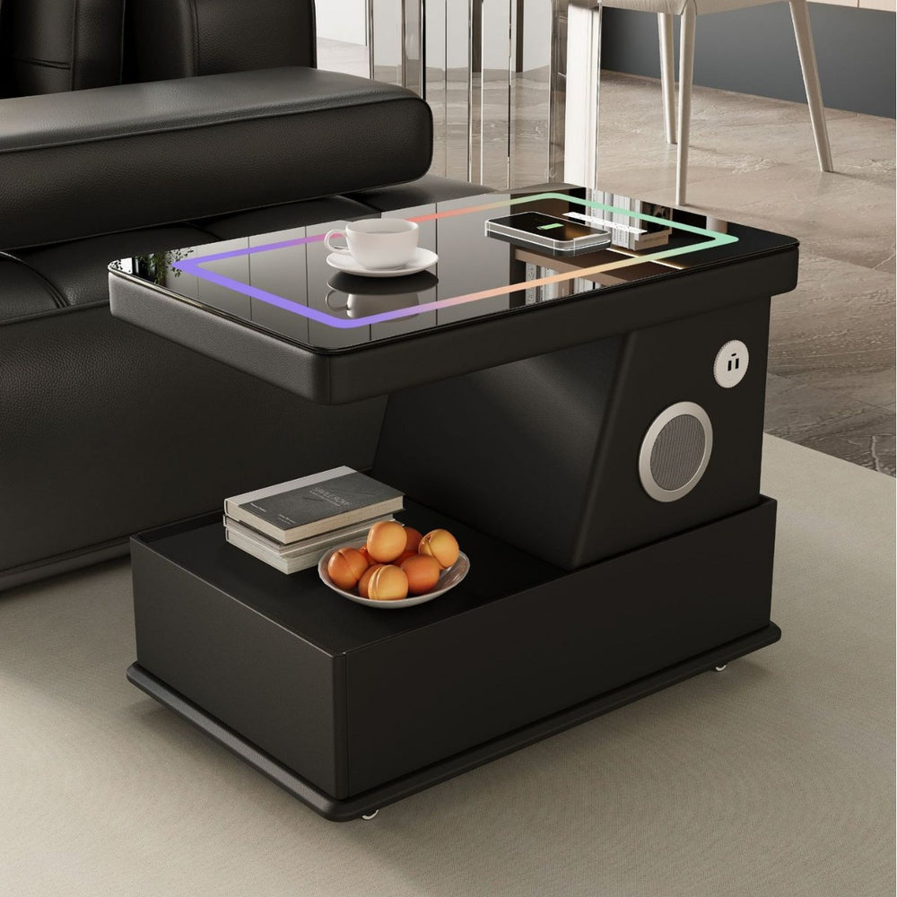 Italian normcore smart movable coffee table sofa side table small apartment living room side cabinet wireless charging corner table small trolley