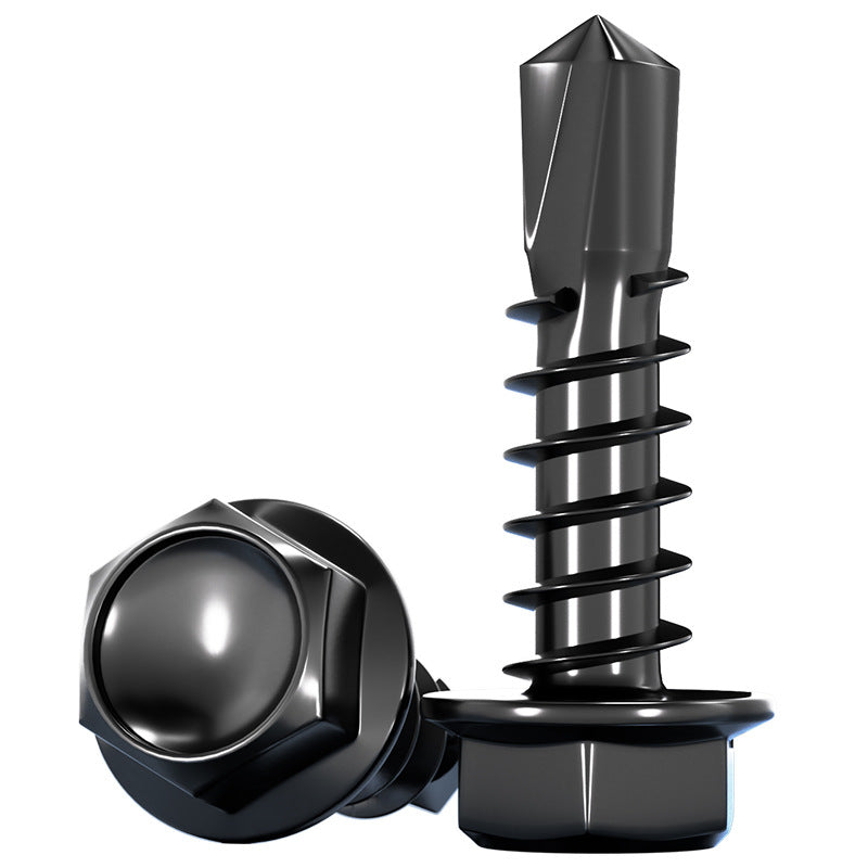 Black 410 stainless steel outer hexagonal drill tail screw dovetail nail color steel tile self-tapping self-drilling nail MM4.2M4.8M5