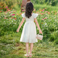 new korean style girls' princess dress - summer lightweight square neck printed chiffon short sleeve dress for children