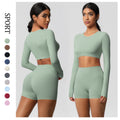 European and american new arrival: brushed long-sleeve yoga set - tight-fit, butt-lifting shorts, quick-dry running & fitness outfit for pilates