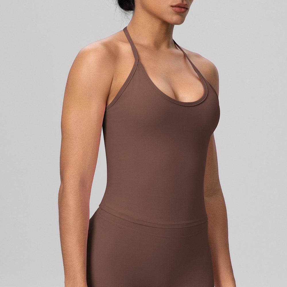 fashionpure color high elastic tight strap halter back sports intimates training running yoga clothes vest for women