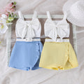 european and american summer new girls' skirt-pants set: camisole tank top with skirt-pants and belt three-piece outfit