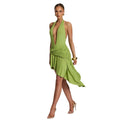European and american style women's summer  new collection: halter neck deep v sexy backless top with asymmetrical pleated midi skirt set