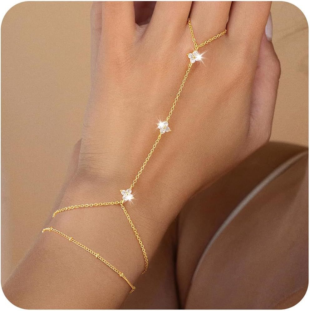 Amazon cross-border clover shape finger chain geometric bracelet stylishins style trendy jewelry new styleeasiest for match