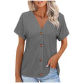 fashion cross-border export spring/summer new solid color button-down loose short-sleeve top t-shirt women's in-stock