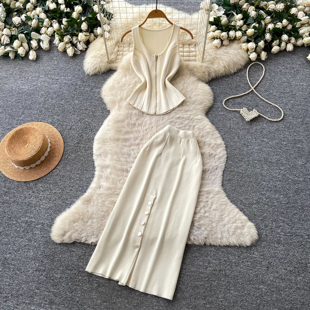 Pure desire style silm tank top sleeveless skirt two-piece set women's summer asymmetrical slimming look hip coverelegantsuit
