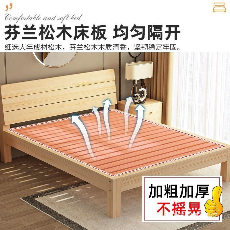 Solid wood bed modern casual 2m double 1.8m large bed single bed 1.5m for home wooden bed 1m bed 1.2m