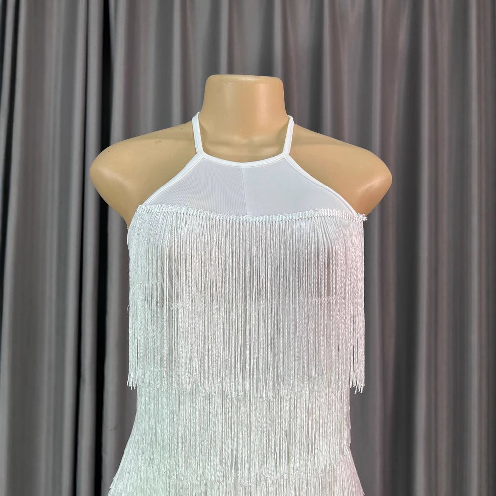 Knitted backless tassel dress sexy halter european and american hot girl bodycon jumpsuit