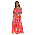 C6878 cross-border   fashion women's sexy printed cami pleated wide-leg jumpsuit