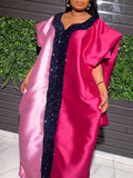 New african party dress - color block batwing sleeve design satin robe bubudress