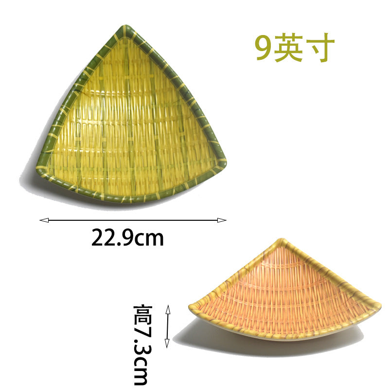 Bamboo woven disc plastic hot pot dish plate restaurant large plate barbecue plate farmhouse tableware green roast chicken plate banquet