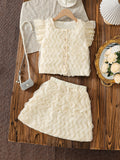 summer cross-border e-commerce 3d mesh wave patchwork top + skirt two-piece set girls' outfit
