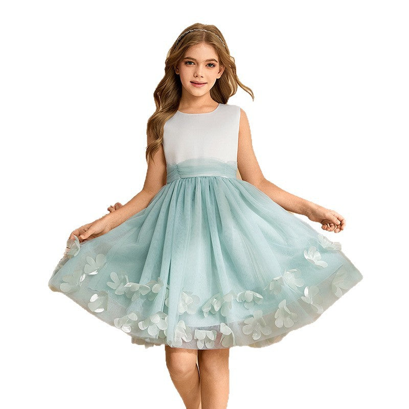 fashion stylegirl dress mesh embroidered flower girl dress kids princess dress vest dress sleeveless summer style