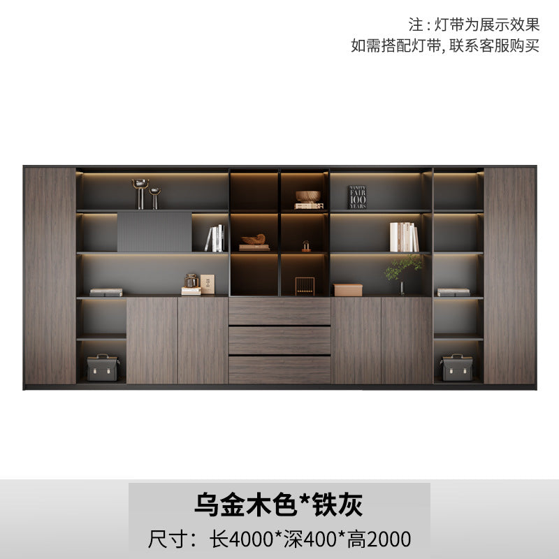 New chinoiserie office file cabinet wooden bookcase boss table background cabinet wall-mounted floor-standing five or six-door cabinetaccessible luxury