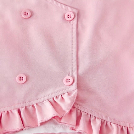 Girls' fashionable and elegant sweet ruffle design faux two-piece button-down shirt + matching skirt two-piece set