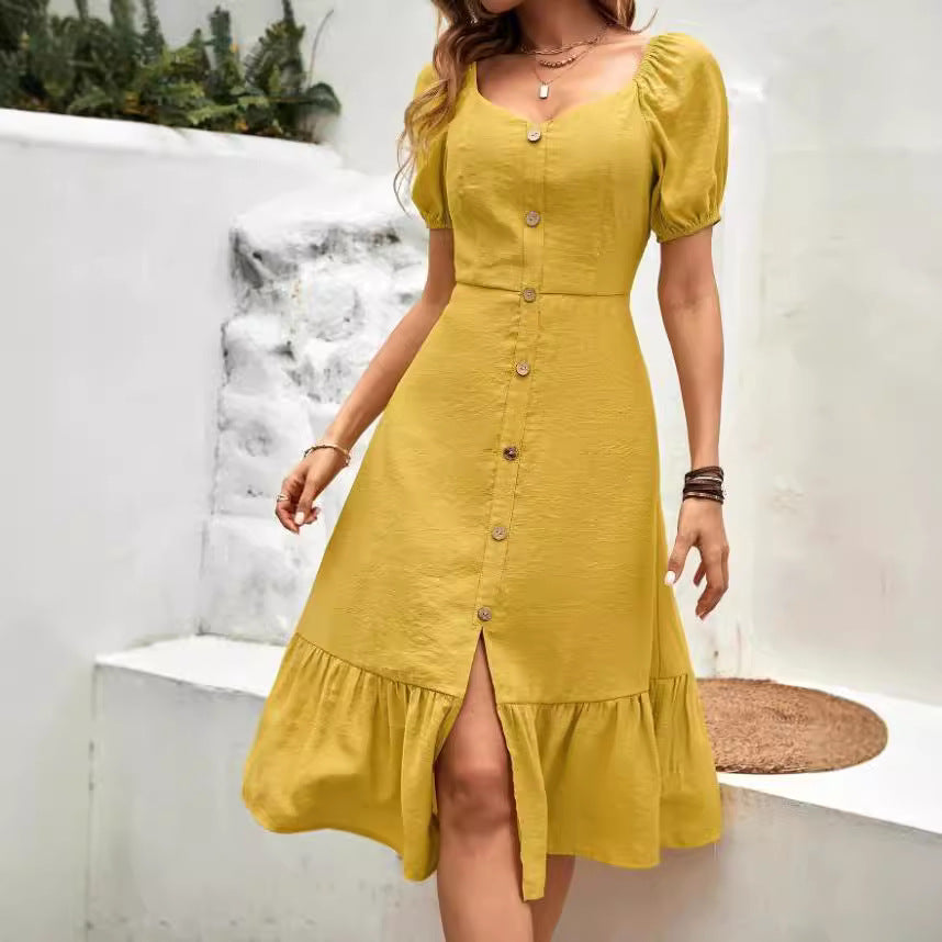 european and american spring new arrivals: solid color short sleeve maxi swing dress for  and