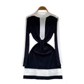 Frenchretroclassyfashionablecontrast colorpatchwork round neck long sleevesknittingdress women's waist slimming looksweater skirt