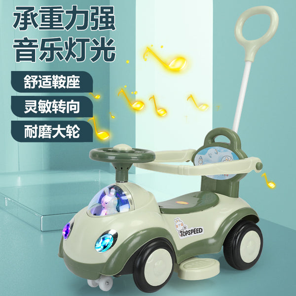 Children's hand push and twist car with guardrail 1-3 years old baby stroller sliding music lights Children can sit adults
