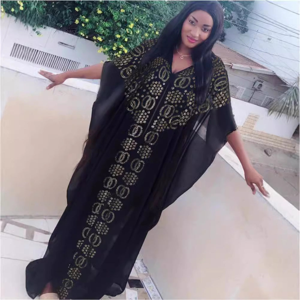 foreign trade african plus size women's clothing   new arrival cloak beaded hot diamond bat sleeve dress